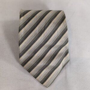 Profilo Studio 100% Silk Tie Men's Neck Diagonal Striped Silver Grey Yellow Gold